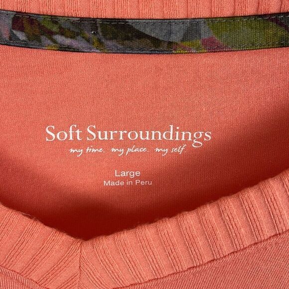 Soft Surroundings v-neck peach ribbed long sleeve tunic top - Picture 2 of 5